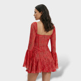 Vestido Mini De Encaje Fiesta Escote Cuadrado