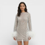 Vestido Mini Fiesta Plumas Mujer