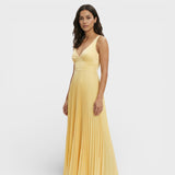 Vestido Maxi Plisado Escote Pico