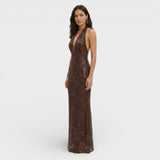 Vestido Largo Fiesta Halter Encaje