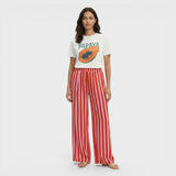 Pantalones Rayas Mujer Cordón Anchos