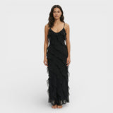 Vestido Elegante Con Volantes Mujer