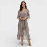 Vestido Escote Pico Mujer Elegante