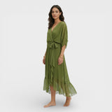 Vestido Escote Pico Mujer Elegante