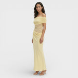 Vestido Largo Fruncido Asimétrico Mujer