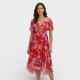 Vestido Midi Manga Corta Escote Pico
