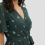 Vestido Midi Manga Corta Escote Pico