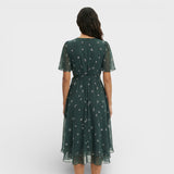 Vestido Midi Manga Corta Escote Pico