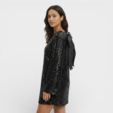 Vestido Mini Lentejuelas Lazo Satén