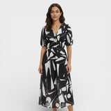 Vestido Midi Floral Mangas Abullonadas
