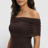 Vestido Maxi Gasa Hombros Descubiertos