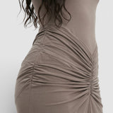 Vestido Largo Fruncido Elegante Mujer